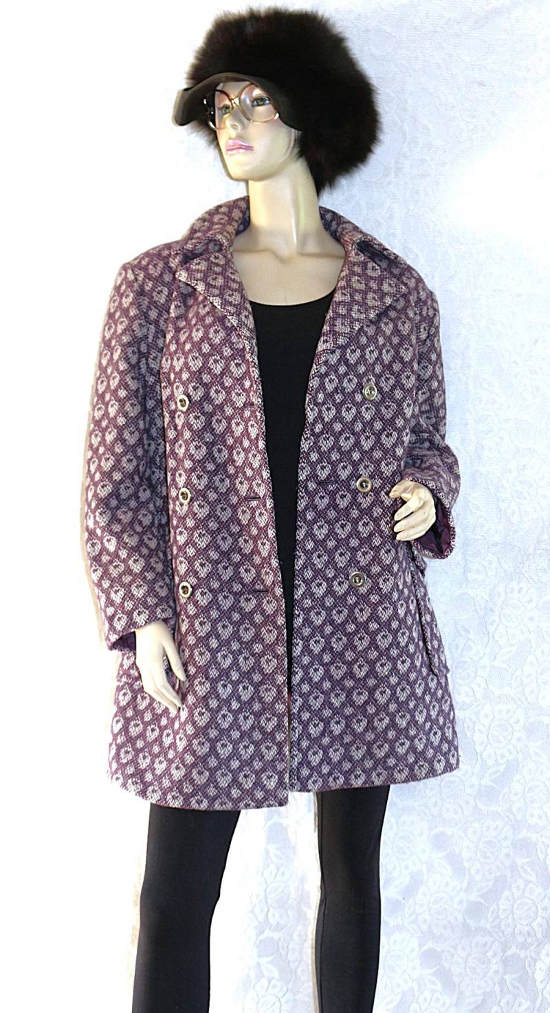 Mantel Kurz 70Er Eu/De Gr. 42 44 Wollmantel Hippie Muster Webstoff Boho True Vintage von myVINTAGEsoulandpain