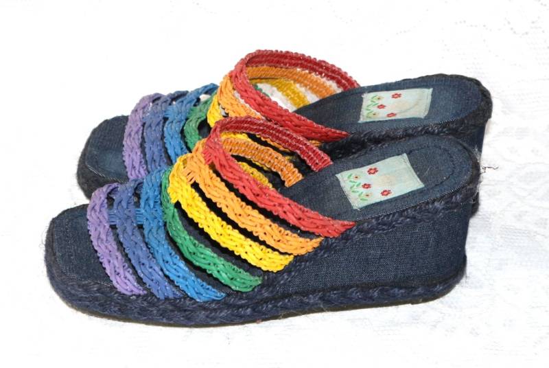 Pantoletten Wedges Hippie Clogs Eu/De Gr.37 Plateau Boho 70Er 80Er Jeans Sisal Vintage von myVINTAGEsoulandpain