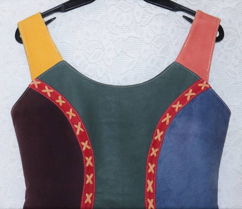 Leder Patchwork Kleid Eu/De Gr. 36 Vintage Hippie Boho Minikleid Y2K Etuikleid Ethno Trägerkleid von myVINTAGEsoulandpain