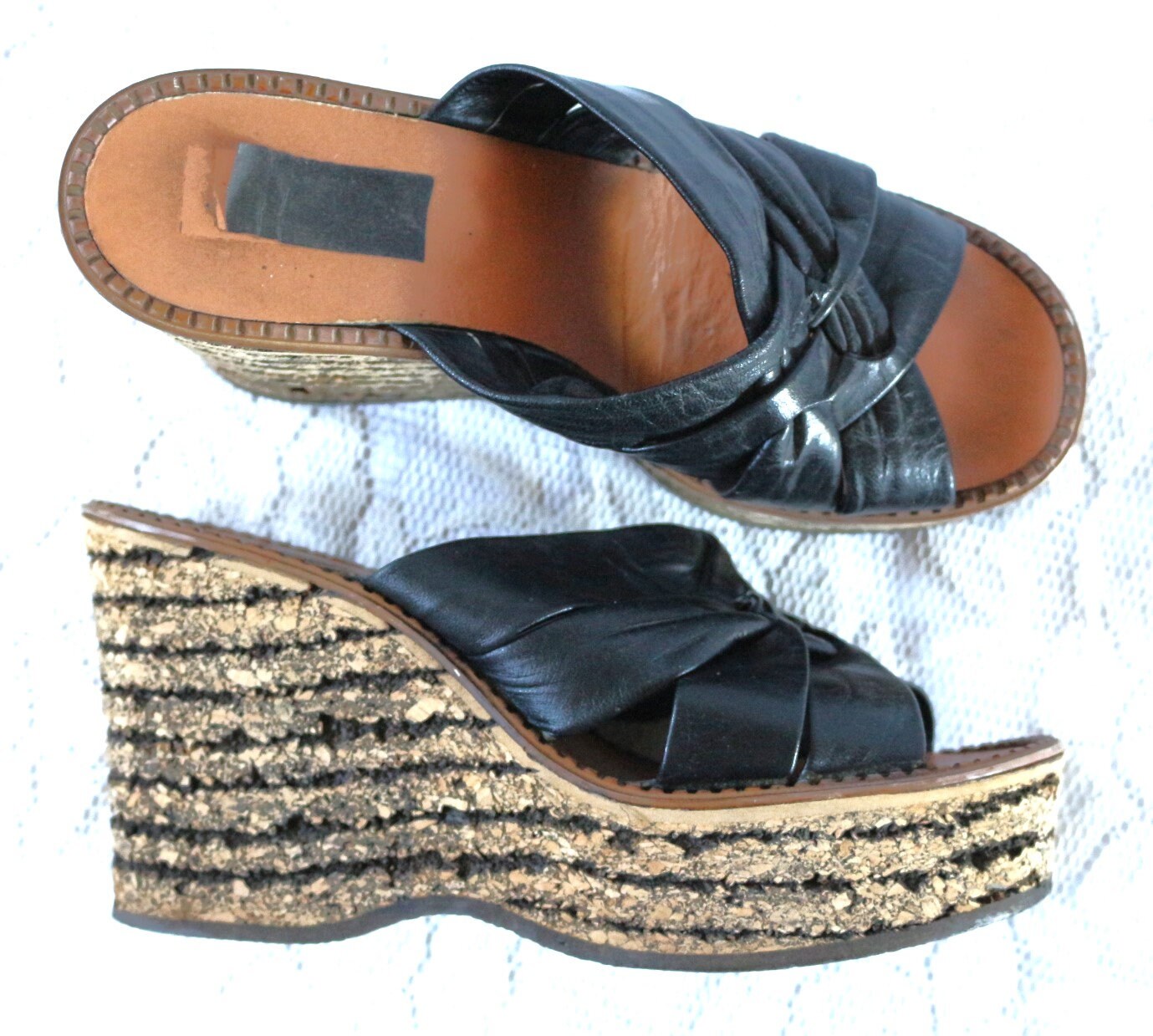 Plateau Clogs Eu/De Gr. 38 38, 5 Hippie 70Er 80Er Pantolette Leder Kork Slipper 4cm/10, 5cm Boho von myVINTAGEsoulandpain