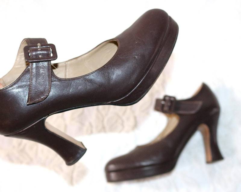 Plateau Pumps Eu/De Gr. 38 Vintage Schuhe Leder Hippie High Heel 80Er Y2K Boho von myVINTAGEsoulandpain