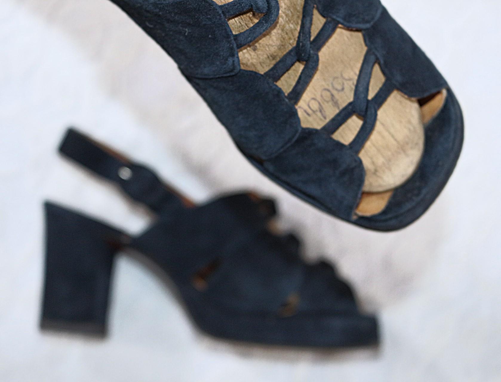 Plateau Sandalen Eu/De Gr.36 36, 5 Wildleder Vintage Schuhe 70Er 80Er Boho Hippie Dunkelblau von myVINTAGEsoulandpain