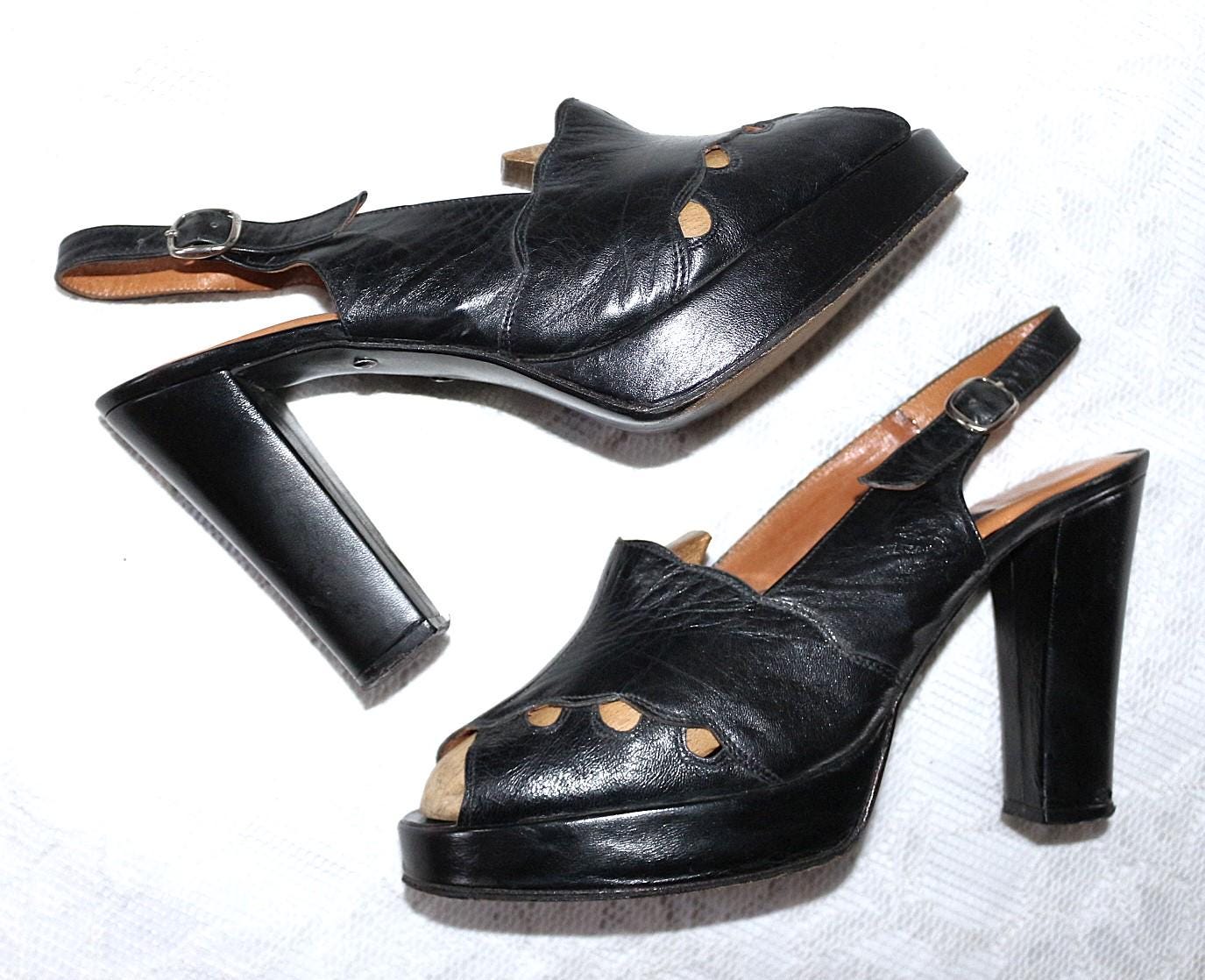 Plateau Sandalette 70Er Eu/De Gr.40 Vintage Hippie High Heel 2, 3cm/11cm Boho Leder von myVINTAGEsoulandpain