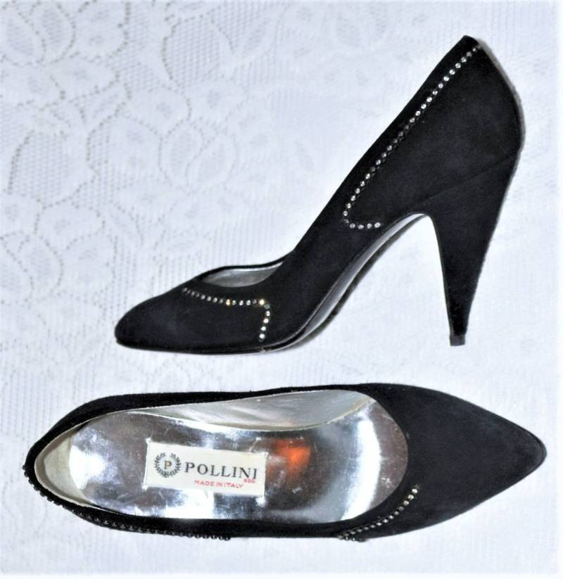 Pollini High Heel Pumps Eu/De Gr. 35 | 3 80Er Leder Strass Stiletto Wildleder Vintage Elegant 9cm Pfennigabsatz von myVINTAGEsoulandpain