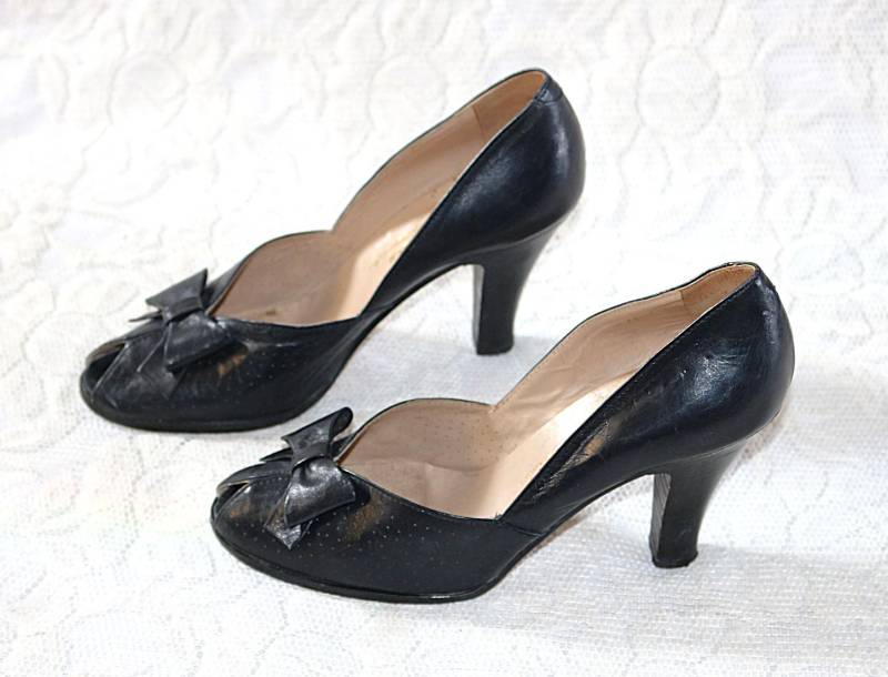 Pumps 60Er 70Er Eu/De Gr.37 Salamander Leder Schuhe 50Er Style Peep Toe Schleife Perforiert von myVINTAGEsoulandpain