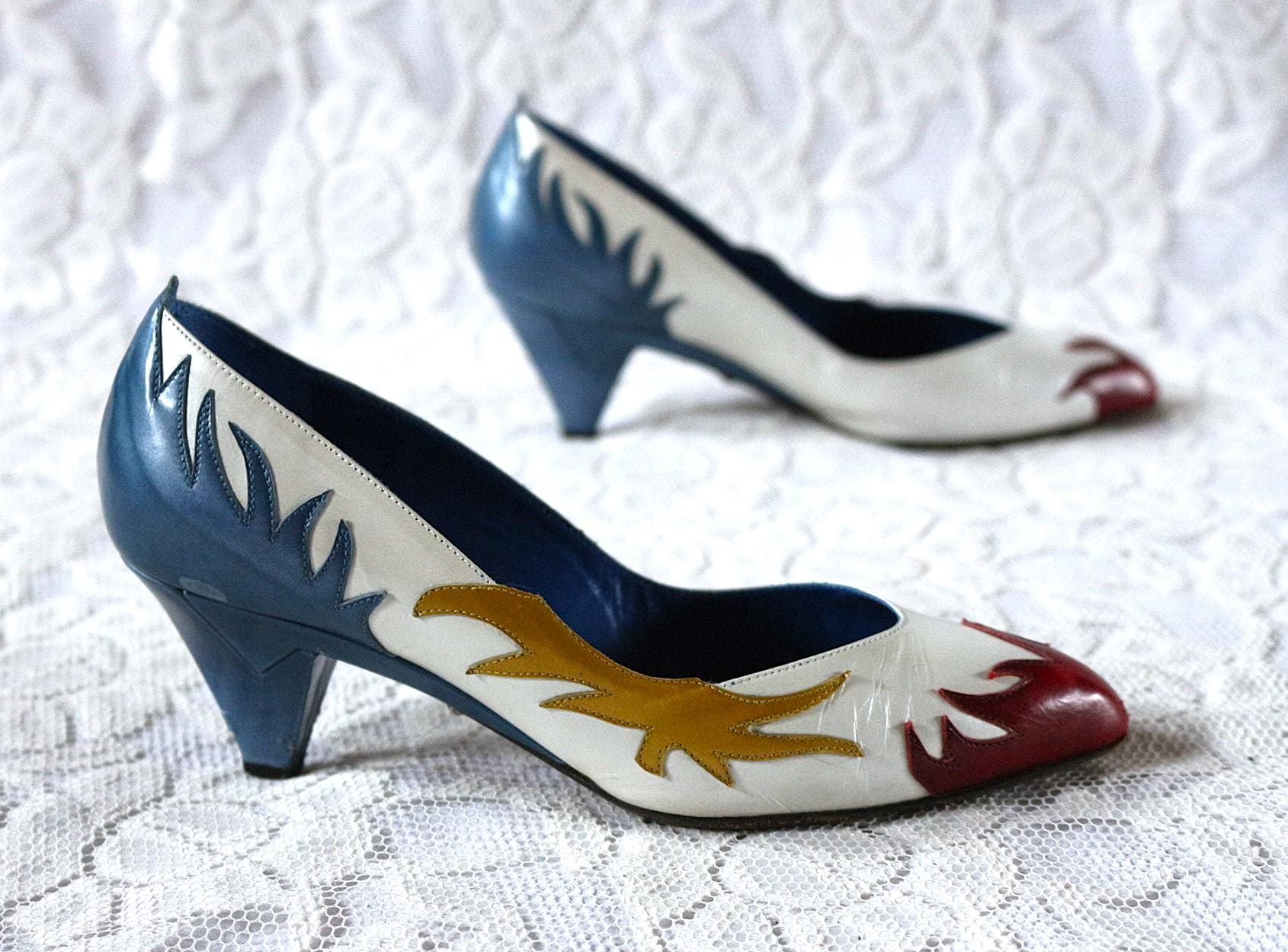 80Er Pumps Eu/De Gr. 34 35 Vintage Patchwork Extravagant Bunt Flammen Rockabilly 50Er Style von myVINTAGEsoulandpain