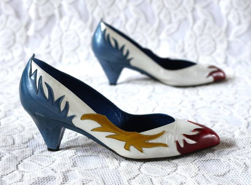 80Er Pumps Eu/De Gr. 34 35 Vintage Patchwork Extravagant Bunt Flammen Rockabilly 50Er Style von myVINTAGEsoulandpain