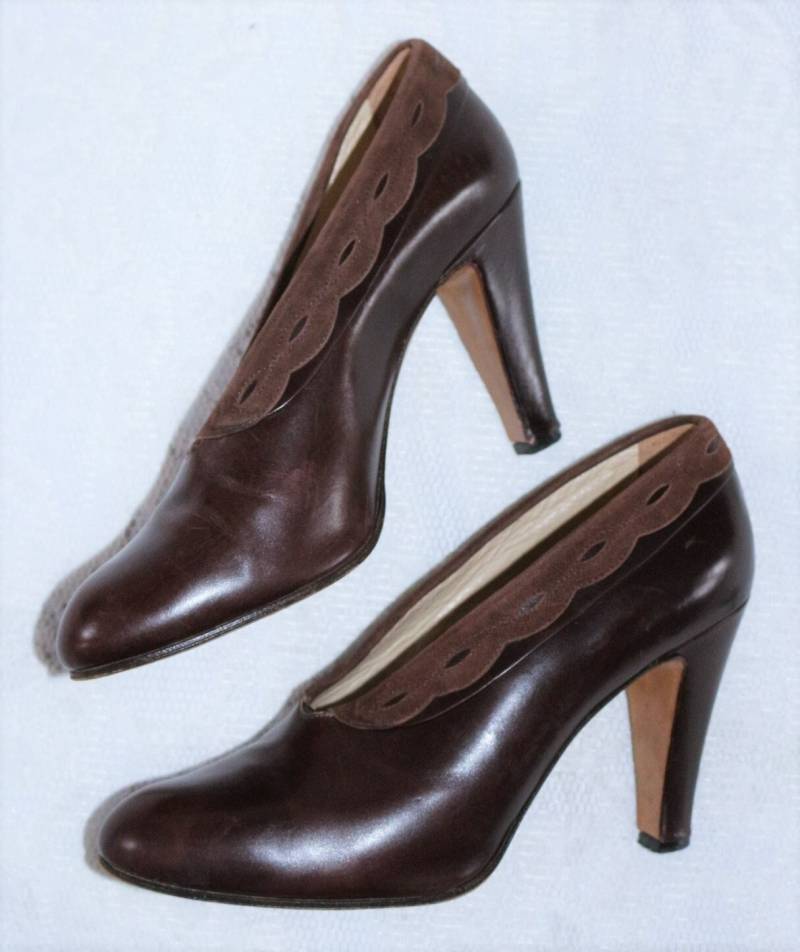 Pumps Schuhe 80Er 90Er Eu/De Gr. 39 40 High Heel 9, 5cm Vintage Design Leder Elegant Italy Wildleder Ledersohle von myVINTAGEsoulandpain