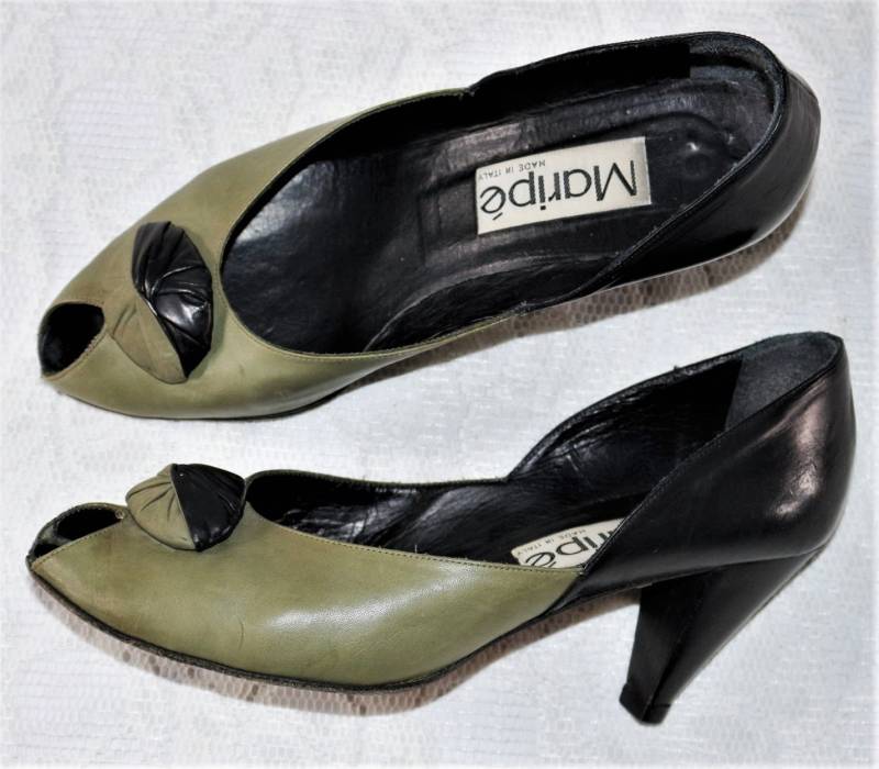 80Er Pumps Peep Toe Eu/De Gr. 39 40 Vintage Leder Schuhe Ledersohle Fifties Style Boho Elegant von myVINTAGEsoulandpain