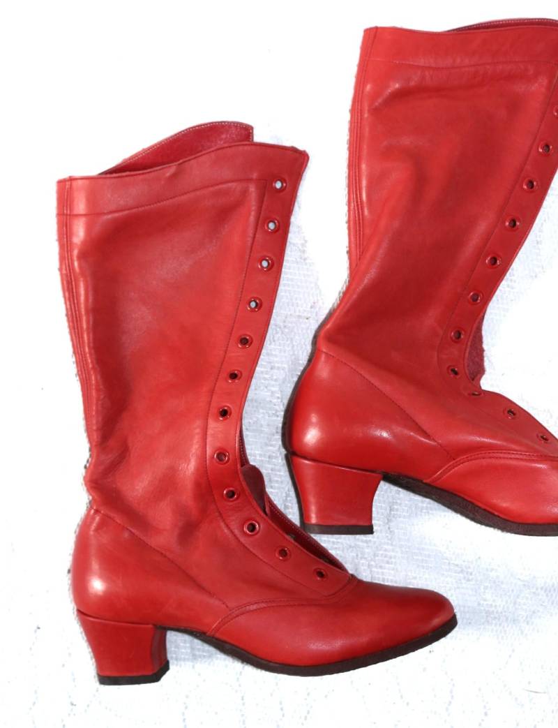 Rote 70Er Schnürstiefel Eu/De Gr.34 35 Leder Boho Vintage Hippie von myVINTAGEsoulandpain
