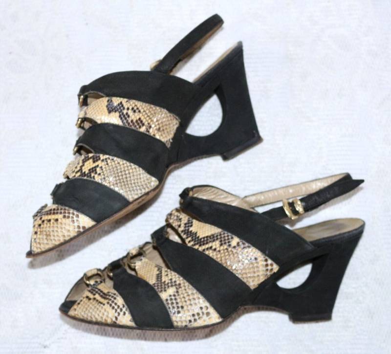 70Er 80Er Pumps Eu/De Gr. 38, 5 39 Sandalette Design Schlangenleder Wildleder Cut-Out Extravagant von myVINTAGEsoulandpain