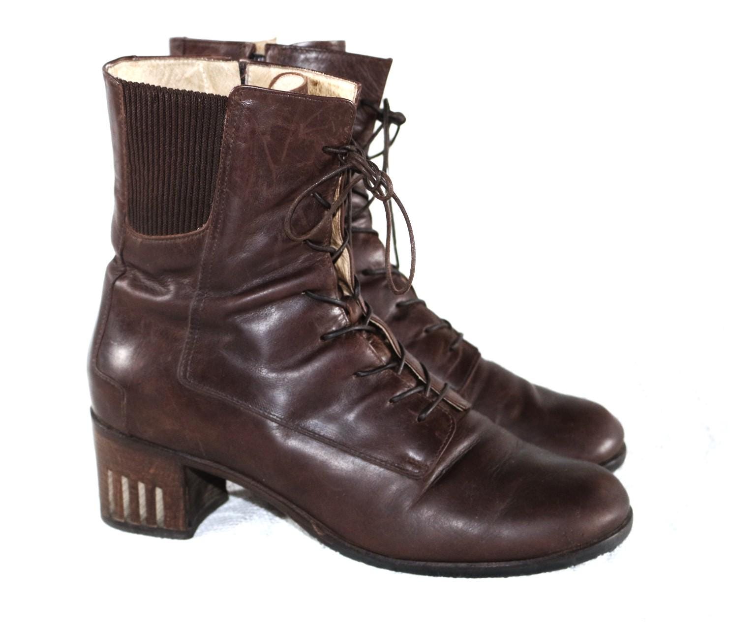 Schnür Stiefelette Eu/De Gr.39 40 Leder Holzabsatz Mit Cutouts Y2K Boots Schnürschuhe von myVINTAGEsoulandpain