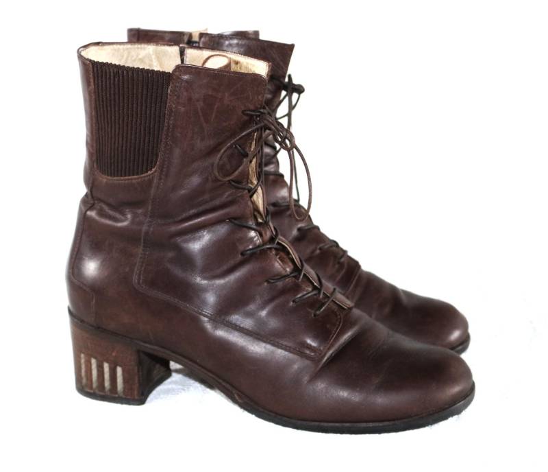 Schnür Stiefelette Eu/De Gr.39 40 Leder Holzabsatz Mit Cutouts Y2K Boots Schnürschuhe von myVINTAGEsoulandpain