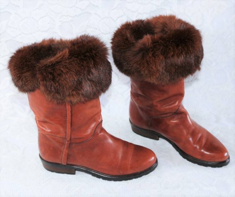 Hippie Stiefel Leder Pelz Eu/De Gr.36 Fell Boots Umschlag Vintage Boho Lederstiefel Stiefeletten True von myVINTAGEsoulandpain