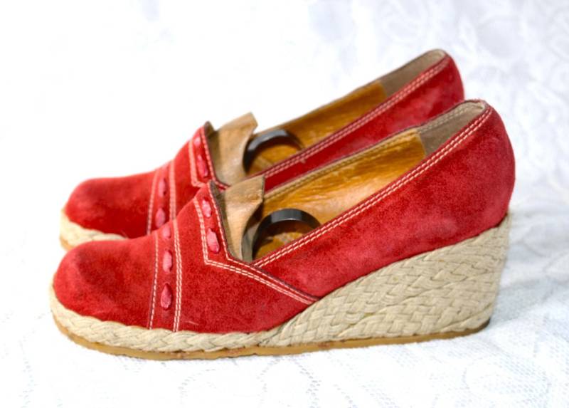 Wildleder Wedges Eu/De Gr. 37 Espandrilles Slipper Tamaris Vintage Schuhe 80Er Y2K Sisal Leder von myVINTAGEsoulandpain
