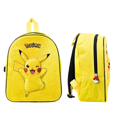 mybagstory - 3D-Rucksack aus Samt – Pokemon – Gelb – Kinder – Schule – Kindergarten – Schulranzen für Jungen – Größe 32 cm – verstellbare Träger – Geschenkidee, Pokemon - Gelb - Samt, Enfant von mybagstory