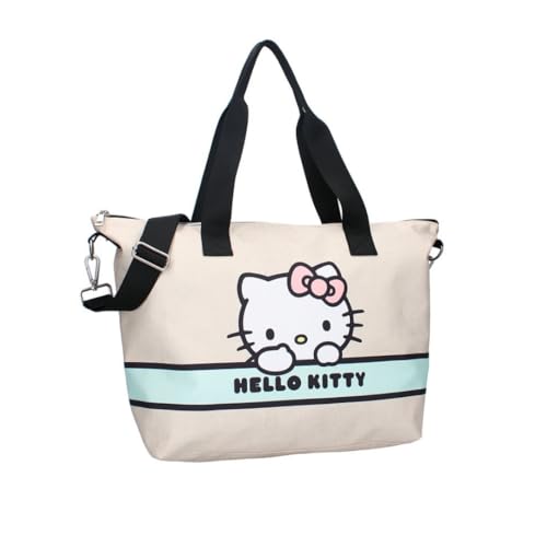 mybagstory Einkaufstasche, grau, Hello Kitty – Damen – Teenager – Strand – Einkauf – Schule – College – Größe 48 cm – Schultergurte, Hello Kitty Grau, Einheitsgröße von mybagstory