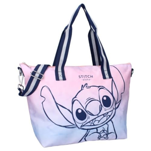 mybagstory - Einkaufstasche - Stitch - Disney - Damen - Teenager - Strand - Einkaufen - Schule - College - Größe 48 cm - Träger, blau, 48 cm von mybagstory