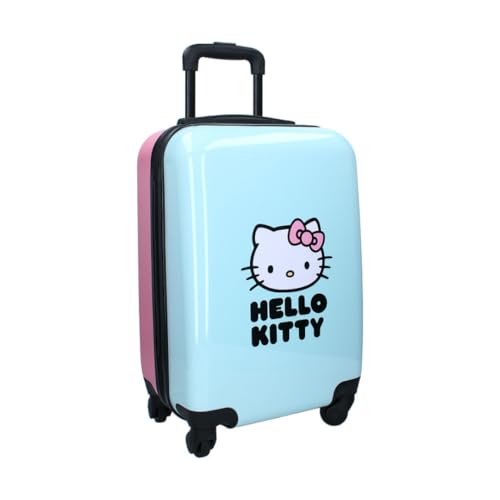 mybagstory - Kleiner Kabinenkoffer Hello Kitty – Kinder – Gepäck – Reise – Urlaub – Größe 46 cm – Rollen – Geschenkidee, Hello Kitty – Rosa/Blau, Klassisch von mybagstory