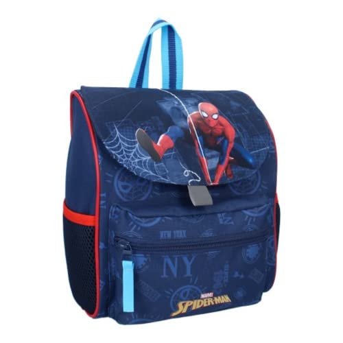 mybagstory - Kleiner Rucksack – Spiderman – Kinder – Schule – Kindergarten – Kindergarten – Krippe – Schulranzen Jungen – Größe 23 cm – verstellbare Träger, blau, S von mybagstory