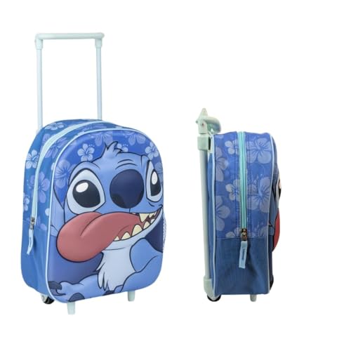 mybagstory - Rolltasche Stitch 3D – Kinder 31 x 25 x 10 cm – 1 Reißverschlussfach – Trolley mit 2 Rädern – Relief-Effekt – ideal für Kindergarten, Urlaub oder Ausflüge von mybagstory