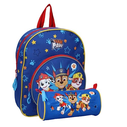 mybagstory - Rucksack – 2-teiliges Set – Paw Patrol – Blau – Kinder – Schule – Kindergarten – Grundschule – Schulranzen Jungen – Größe 31 cm – verstellbare Träger – Geschenkidee + Federmäppchen von mybagstory