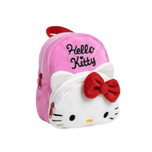 mybagstory - Rucksack Hello Kitty Plüsch - Kind 22x18x8 cm - Ultra weich - 1 Reißverschlussfach - Mini Kuscheltasche für Kindergarten, Kindergarten, Ausflüge oder Geschenke von mybagstory