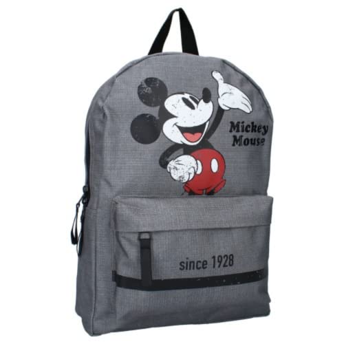 mybagstory - Rucksack – Mickey Mouse – Grau – Disney – Kinder – Schule – Kindergarten – Kindergarten – Schulranzen Jungen – Größe 33 cm – verstellbare Träger – Geschenkidee, Schwarz von mybagstory