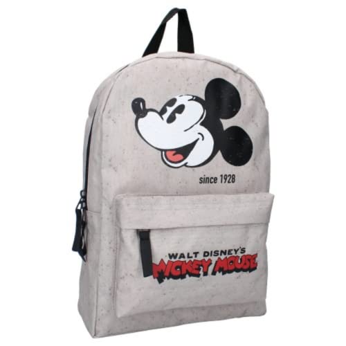 mybagstory - Rucksack – Mickey Mouse – Grau – Disney – Kinder – Schule – Kindergarten – Kindergarten – Schulranzen Jungen – Größe 33 cm – verstellbare Träger – Geschenkidee, Schwarz von mybagstory