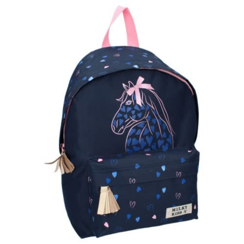 mybagstory - Rucksack – Milky Kiss – Pferd – Kinder – Schule – Grundschule – Kindergarten – Kindergarten – Schulranzen Mädchen – Größe 37 cm – verstellbare Träger – Geschenkidee, blau von mybagstory