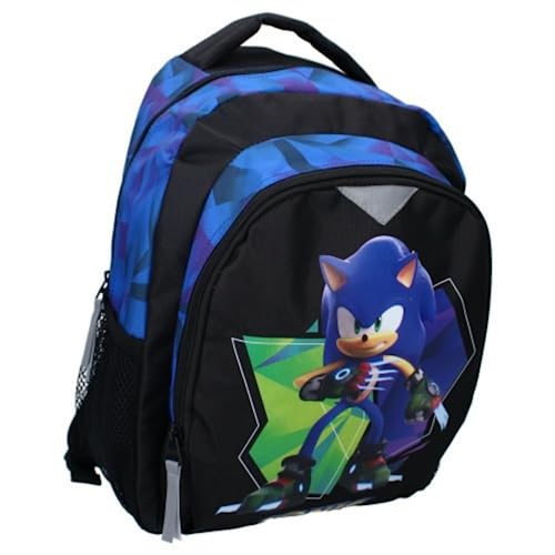 mybagstory - Rucksack – Sonic – Schwarz – Kinder – Schule – Grundschule – Kindergarten – Schulranzen – Jungen – Größe 35 cm – verstellbare Träger – Geschenkidee, Schwarz , 35 cm von mybagstory