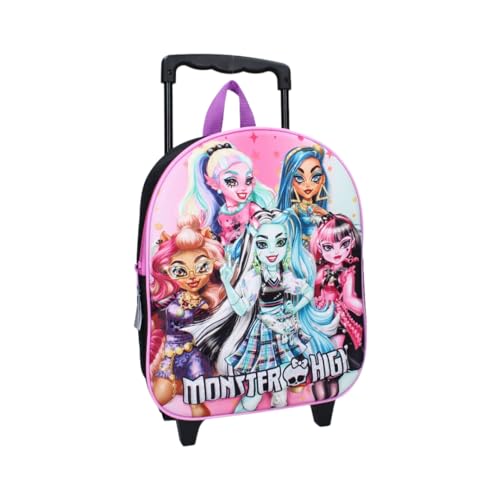 mybagstory Rucksack für Kinder – Trolley – Monster High – 3D – Violett – Schwarz – Kinder – Schule – Kindergarten – Kindergarten – Mädchen – Größe 32 cm – verstellbare Träger – Rollen – Geschenkidee von mybagstory