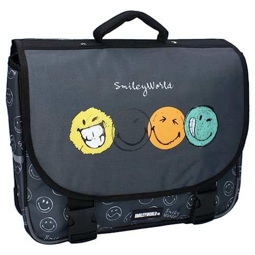 mybagstory - Schulranzen - Smiley World - Kinder - Schule - Grundschule - Kindergarten - Kindergarten - Schulranzen Jungen - Größe 38 cm - verstellbare Träger - Geschenkidee, grau, 33 cm von mybagstory