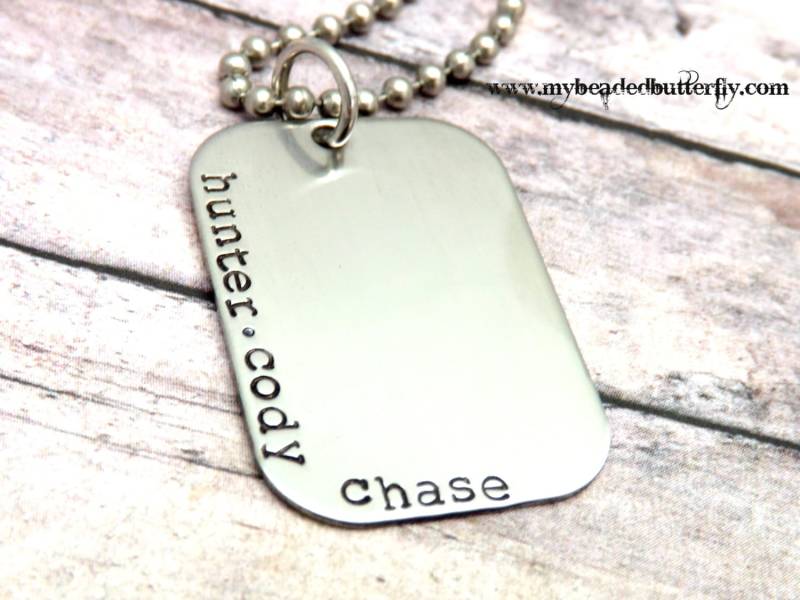 Personalisierte Edelstahl Rechteck Halskette - Geschenk Für Papa von mybeadedbutterfly