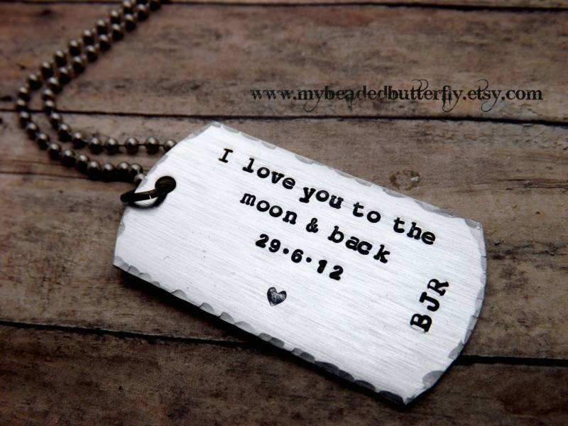 Hund Tag Halskette-Ich Liebe Sie Zum Mond Und Zurück-Herren-Herren Halskette-Geschenk Für Freund-Valentinstag-Geschenk-Personalisierte Halskette von mybeadedbutterfly