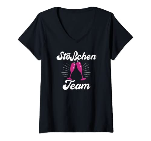 Damen JGA Stösschen Team Crew T-Shirt mit V-Ausschnitt Damen JGA Stösschen Team Crew T-Shirt mit V-Ausschnitt von mybliss- Hochzeit JGA Team Crew T-Shirts