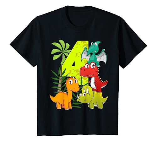 Kinder 4. Geburtstag 4 Jahre Junge Dinosaurier Dino T-Shirt von mybliss- Kindergeburtstag Jungen Geschenkideen