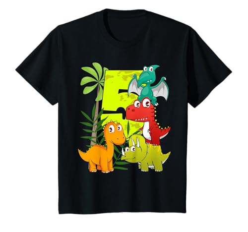 Kinder 5. Geburtstag 5 Jahre Junge Dinosaurier Dino T-Shirt von mybliss- Kindergeburtstag Jungen Geschenkideen