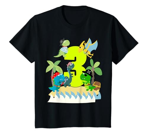 Kinder Piraten Geburtstag 3 Jahre Junge Dinosaurier T-Shirt von mybliss- Kindergeburtstag Jungen Geschenkideen