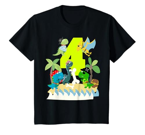Kinder Kinder Piraten Geburtstag 4 Jahre Junge Dinosaurier T-Shirt von mybliss- Kindergeburtstag Jungen Geschenkideen
