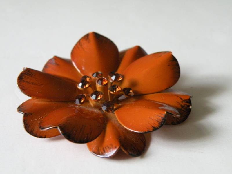 Braun, Schwarze Emaille, Blumen Brosche Aus Topasfarbenem Strass Braun, Schwarze Emaille, Blumen Brosche Aus Topasfarbenem Strass von mybliss2010