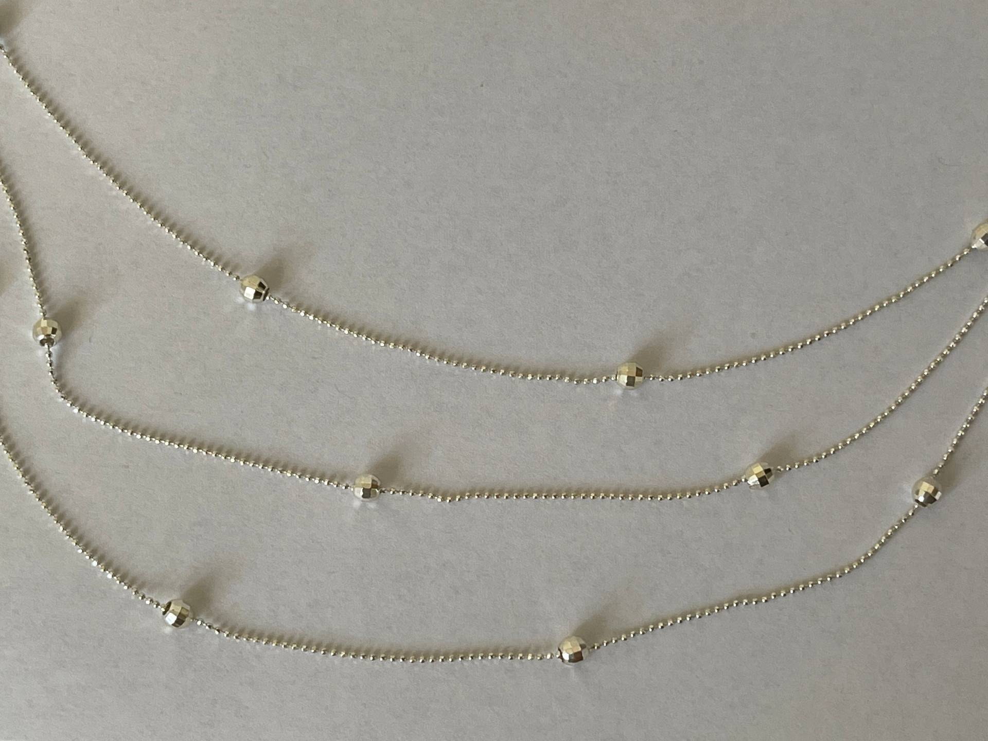 Dbj Sterling Silber 925 Indonesien Diamantschliff Kugel, Perle, 3 Stränge Kette Halskette Dbj Sterling Silber 925 Indonesien Diamantschliff Kugel, Perle, 3 Stränge Kette Halskette von mybliss2010