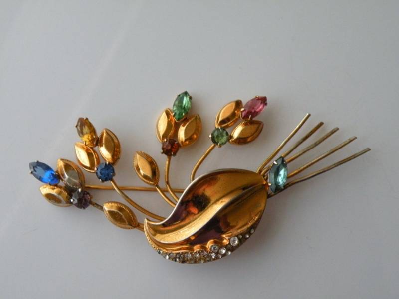 Gold Über Sterling Silber & Strass Blumen Spray Pin Brosche Gold Über Sterling Silber & Strass Blumen Spray Pin Brosche von mybliss2010