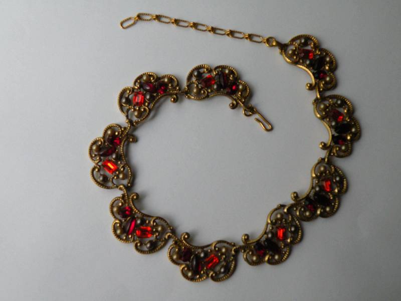 Kramer Rot Orange Strass Glas Kunstperlen Halskette von mybliss2010