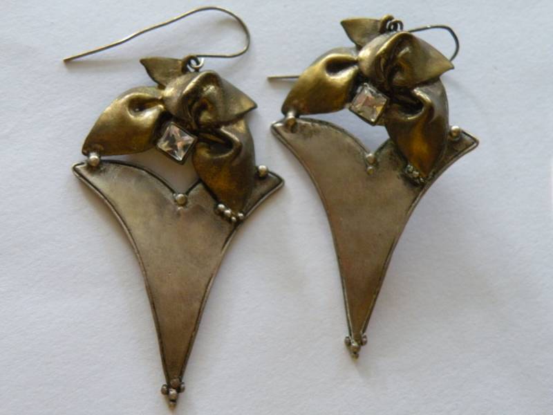 Messing Sterling Silber 925 Kristall Ohrringe. Handwerkliche Arbeit. Skulptural. 1980-Er Jahren von mybliss2010