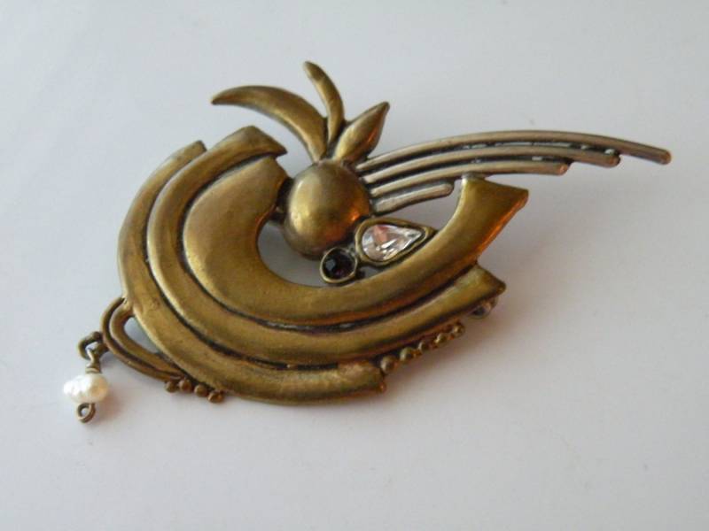 Messing Sterling Silber Amethyst Farbe Glas, Faux Perle Brosche, Pin Handwerkliche Arbeit. Skulpturale 1980-Er Jahre #17 von mybliss2010