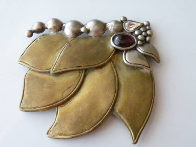 Messing Sterling Silber Blatt Brosche Anstecknadel Granat, Klarer Strass. Handwerkliche Arbeit. Skulpturalen. #8 von mybliss2010
