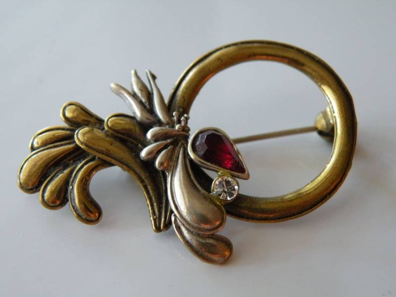 Messing Sterling Silber Kristall Brosche, Pin. Handwerkliche Arbeit. Skulptural von mybliss2010