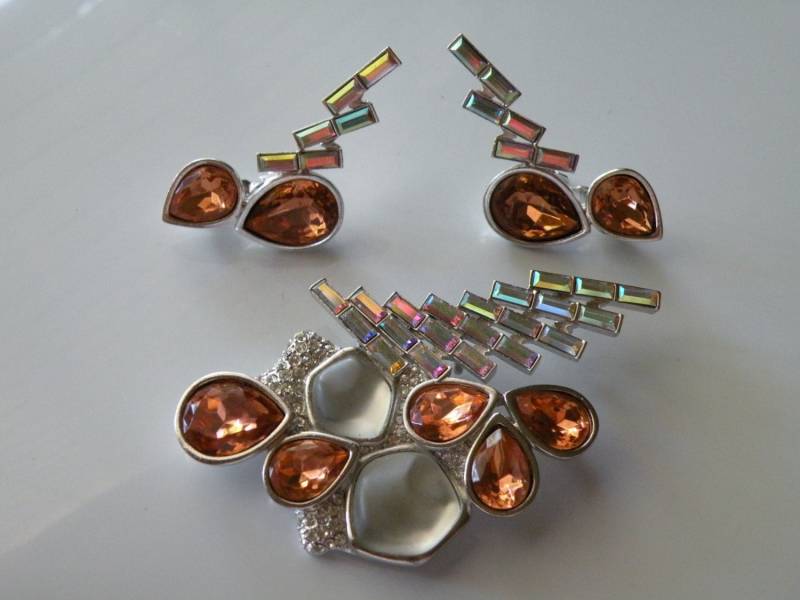 Monet Ysl Brosche Anhänger, Ohrclips Frosted Glas Ab Bernstein Strass. Festgelegt von mybliss2010