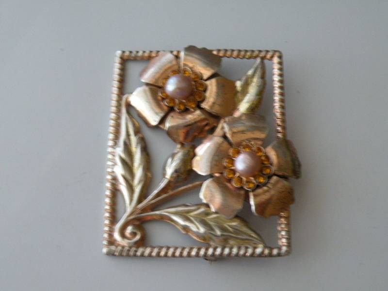 Anstecknadel, Anstecker, Sterling Silber, Vergoldet, Mit Strasssteinen 1940Er Jahre von mybliss2010